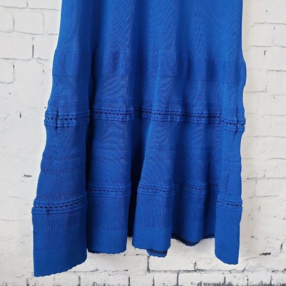 Carven Dress Size L Royal Blue Sleeveless Stretch Knit Body Con Fit Flare Hem - Picture 3 of 8